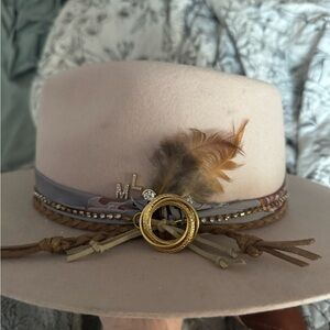 Beige Feather Trim Women's Felt Fedora Hat
